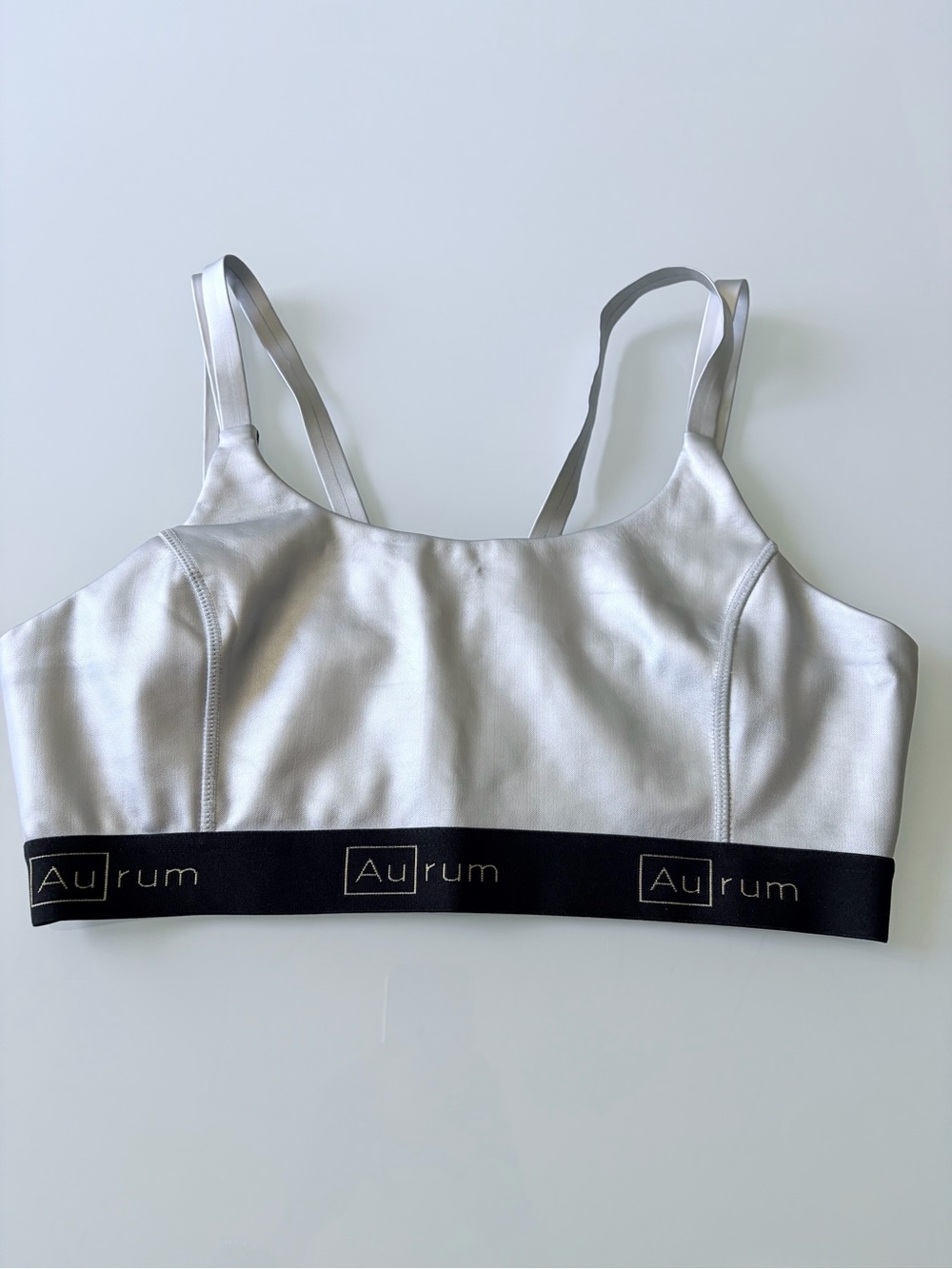 AURUM Silver Sports Bra with Gold Logo Sz S P